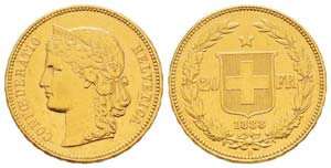 Switzerland, 20 Francs, Berne, 1888, AU 6.43 ... 
