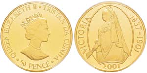 Tristan da Cunha 50 Pence, 2001, AU 47.56 g. ... 