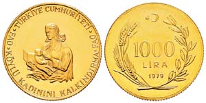 Turquie 1000 Lire, 1979,  FAO, AU 16 g. ... 