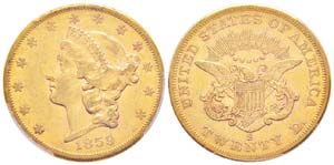 USA, 20 Dollars, San Francisco, 1859 S, AU ... 