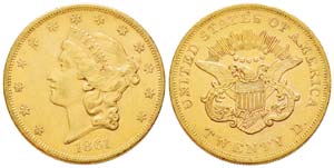 USA, 20 Dollars, Philadephia, 1861 , AU ... 