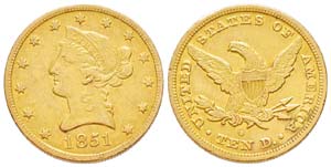USA, 10 Dollars, New Orleans, 1851 O, AU ... 