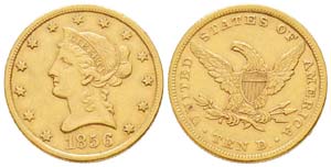 USA, 10 Dollars, Philadelphia, 1856,  AU ... 