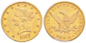USA, 10 Dollars, Philadelphia, 1857, AU ... 
