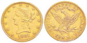 USA, 10 Dollars, New Orleans, 1881 O,  AU ... 