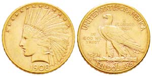USA, 10 Dollars, San Francisco, 1908,  AU ... 