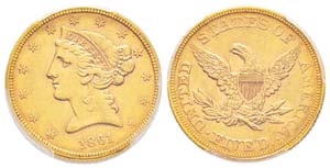 USA, 5 Dollars, Philadelphia, 1861, AU 8.34 ... 
