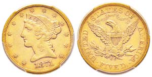 USA, 5 Dollars, Carson City, 1871 CC, AU ... 
