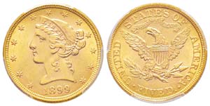 USA, 5 Dollars, Philadephia, 1899, AU 8.34 ... 