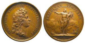 Médaille Bronze Louis XIV, 1663, La France ... 