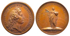 Médaille Bronze Louis XIV, Le Roi tenant le ... 