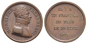 France, Médaille, 1820, 3.43 gr, Cuivre ... 
