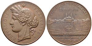 France, Médaille, 1878, Bronze 36.77 g  ... 