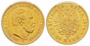 Allemagne, Prussia 20 Mark 1876 A, AU 7.96 ... 