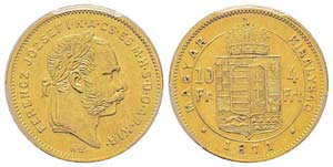 Hungary 4 Florin, 1871 KB, AU 3.22 gr. Ref: ... 