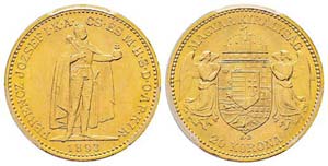Hungary 20 Couronnes, 1893 KB, AU 6.77 gr. ... 