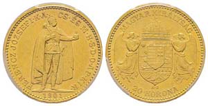 Hungary 20 Couronnes, 1901 KB, AU 6.77 gr. ... 