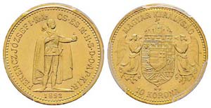 Hungary 10 Couronnes, 1892 KB, AU 3.39 gr. ... 