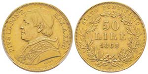 Vatican, Pie IX (1846-1878)  50 lire, 1868 ... 