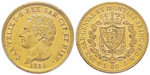 Carlo Felice 1821-1831 80 lire, Genova, 1830 ... 