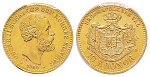 Sweden, Oscar II 1872-1907 10 Kronor, 1880 ... 