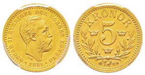 Sweden, Oscar II 1872-1907 5 Kronor, 1881 ... 