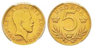 Sweden, Gustav V , 1907-1950 5 Kronor, 1920 ... 