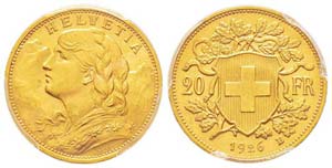 Switzerland 20 Francs, 1926 B, AU 6.45 gr. ... 