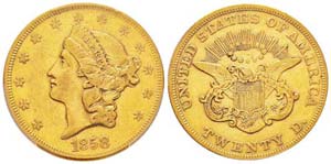 USA 20 Dollars, 1858, Philadephia, AU 33,43 ... 