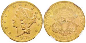 USA 20 Dollars, 1876,  Philadephia, AU 33,43 ... 