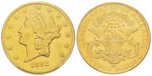 USA 20 Dollars, 1892 CC,  Carson City, AU ... 