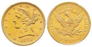USA 5 Dollars, 1895, Philadelphia, AU 8.36 ... 