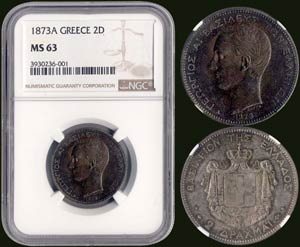 2 drx (1873 A) (type I) in silver ... 