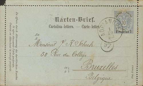 1888 1pi/10kr. Austrian Levant ... 