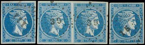 GREECE: 20l. green on blue in pair ... 