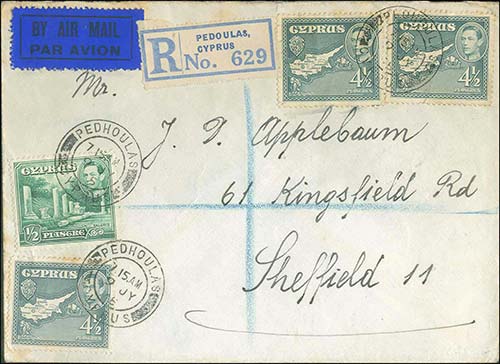 CYPRUS: Registered cover fr. with ... 