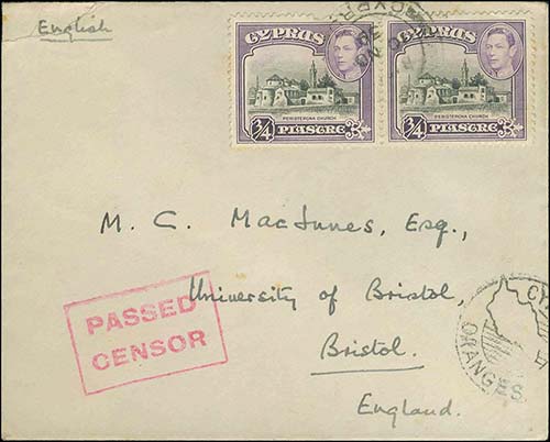 CYPRUS: Cover fr. with 2x3/4pi ... 