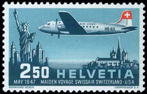 2.50Fr 1947 Swiss Air 1st Flight ... 