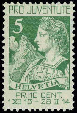 5c+(5c) 1913 Pro Juventute stamp, ... 