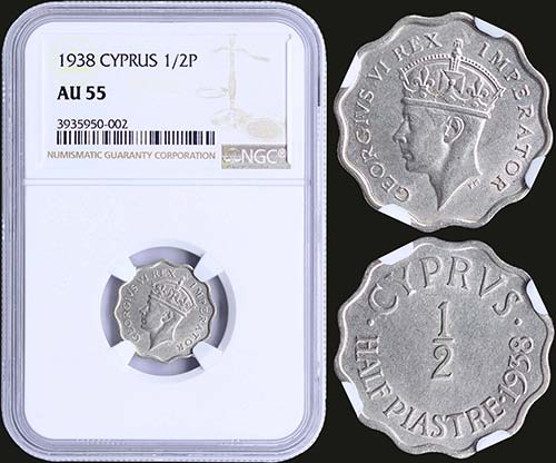 CYPRUS: 1/2 Piastre (1938) in ... 
