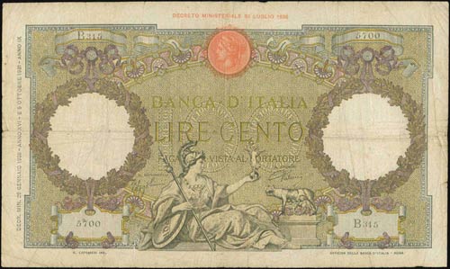 ITALY: 100 Lire (29.1.1938) in ... 