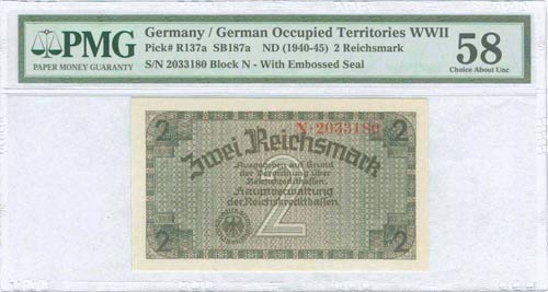 GREECE: 2 Reichsmark (ND 1940-45) ... 