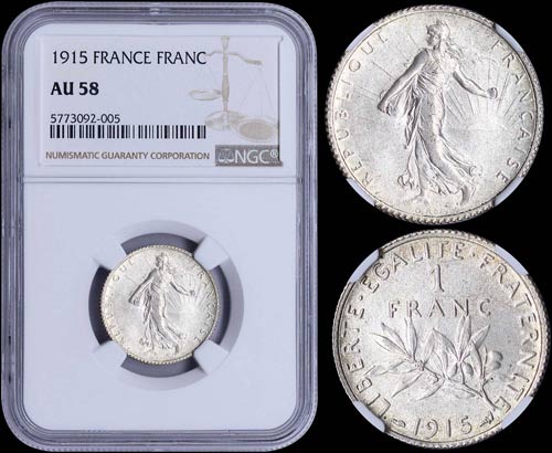 FRANCE: 1 Franc (1915) in silver ... 