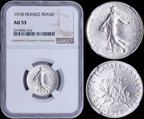 FRANCE: 1 Franc (1918) in silver ... 