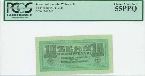 GREECE: 10 Reichspfennig (ND 1944) ... 