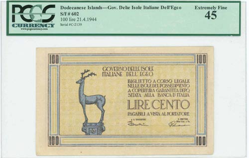 GREECE: 100 Lire (21.4.1944) of ... 
