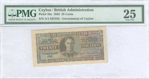 CEYLON: 25 Cents (1.2.1942) in ... 