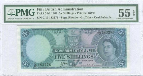 FIJI: 5 Shillings (1.9.1964) in ... 
