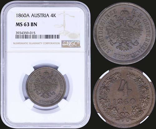 AUSTRIA: 4 Kreuzer (1860 A) in ... 