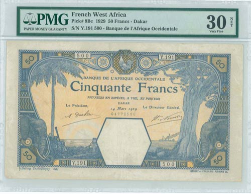 FRENCH WEST AFRICA: 50 Francs ... 